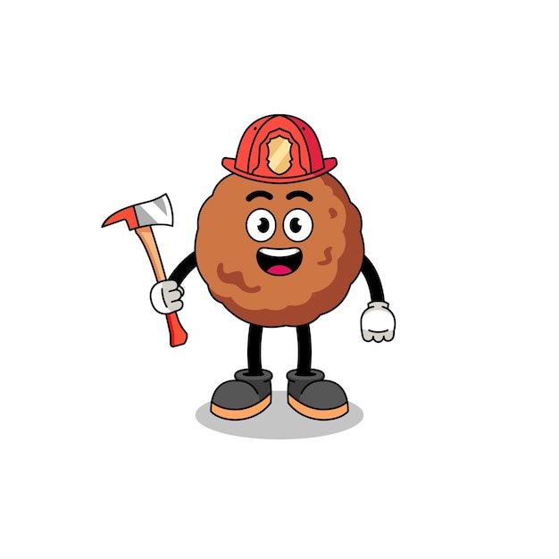 Cartoon mascot of meatball firefighter character design