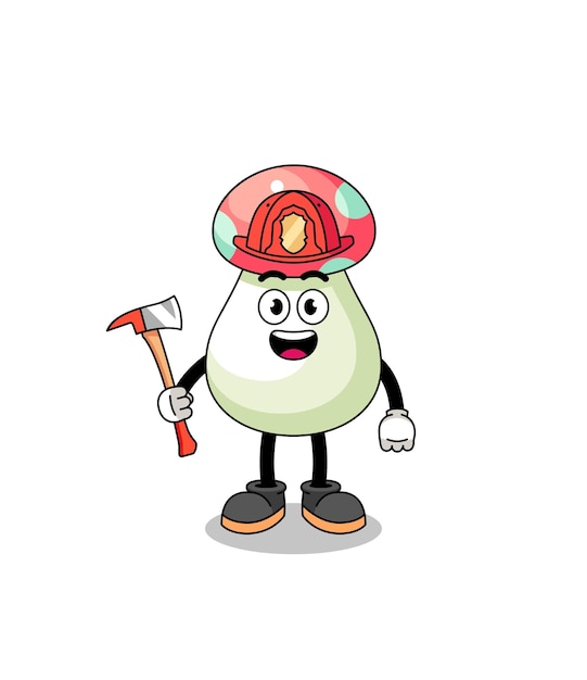 Cartoon mascot of mushroom firefighter