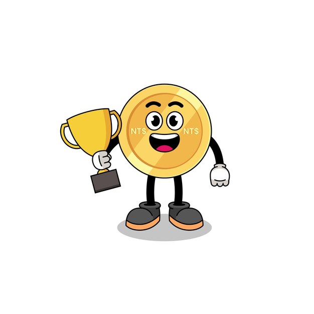 Cartoon mascot of new taiwan dollar holding a trophy