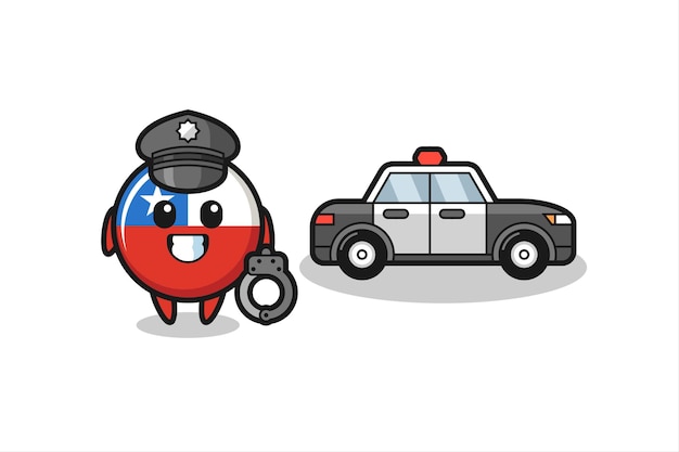 T 셔츠 스티커 로고 요소에 대한 경찰 귀여운 스타일 디자인으로 칠레 국기 배지의 만화 마스코트