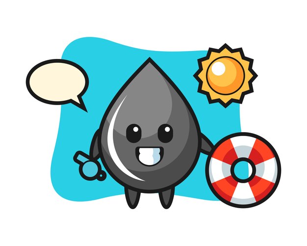 Cartoon mascot of oil drop as a beach guard