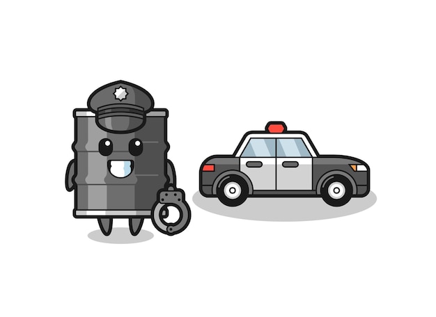 Cartoon mascot of oil drum as a police , cute design