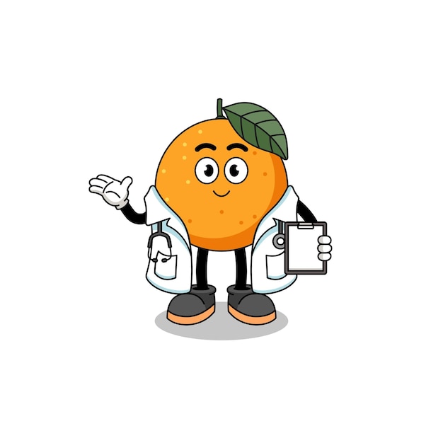 Cartoon mascot of orange fruit doctor character design