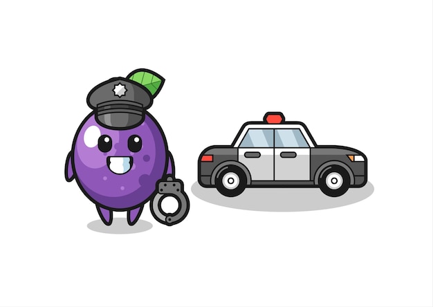 Cartoon mascot of passion fruit as a police , cute style design for t shirt, sticker, logo element