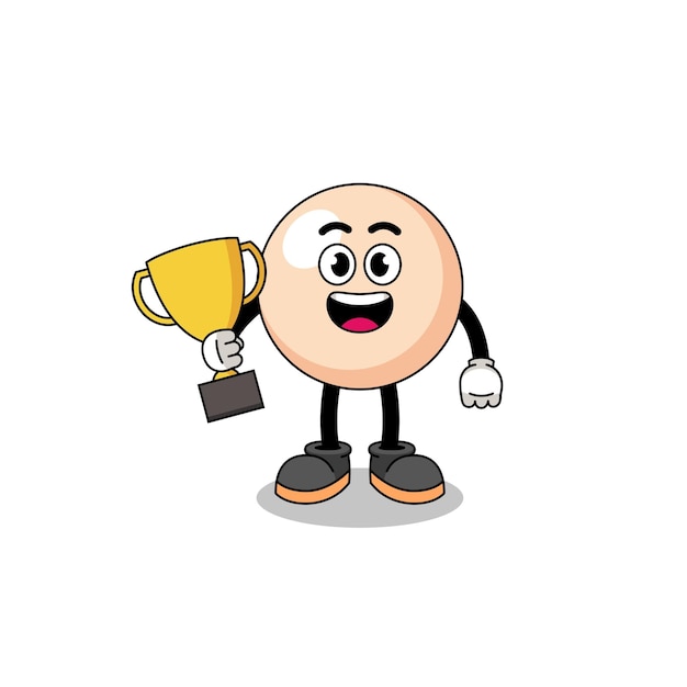 Cartoon mascot of pearl holding a trophy