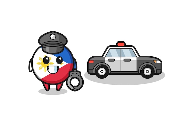 Vector cartoon mascot of philippines flag badge as a police