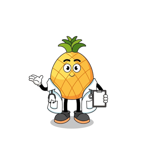 Cartoon mascot of pineapple doctor