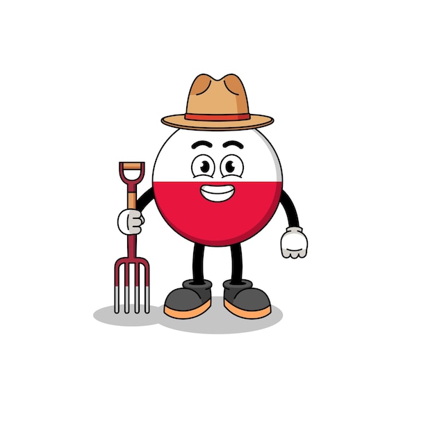 Cartoon mascot of poland flag farmer character design