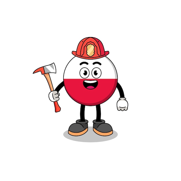 Cartoon mascot of poland flag firefighter character design