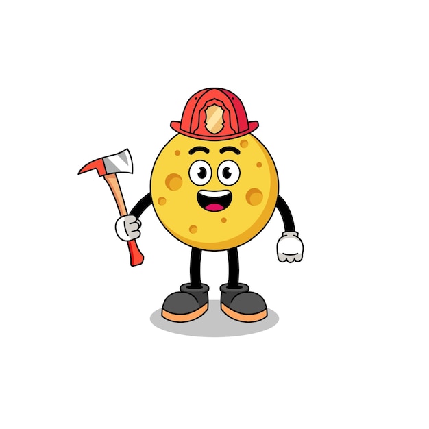 Cartoon mascot of round cheese firefighter