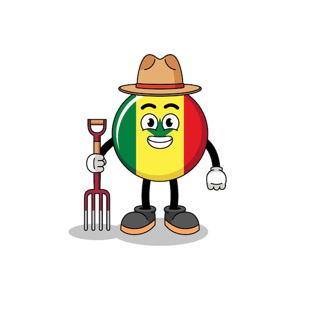 Cartoon mascot of senegal flag farmer