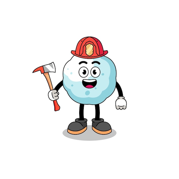 Cartoon mascot of snowball firefighter