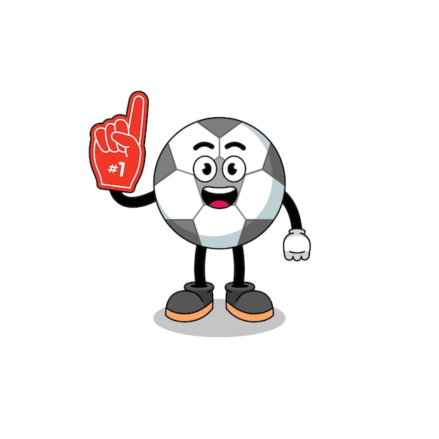 Cartoon mascotte del design del personaggio dei fan del pallone da calcio numero 1