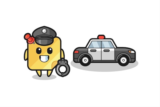 Vector cartoon mascot of sticky note as a police , cute style design for t shirt, sticker, logo element