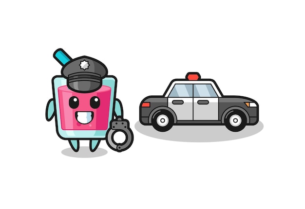 Cartoon mascot of strawberry juice as a police , cute style design for t shirt, sticker, logo element