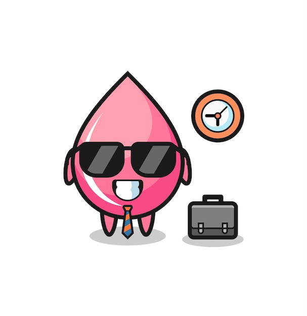 Cartoon mascot of strawberry juice drop as a businessman