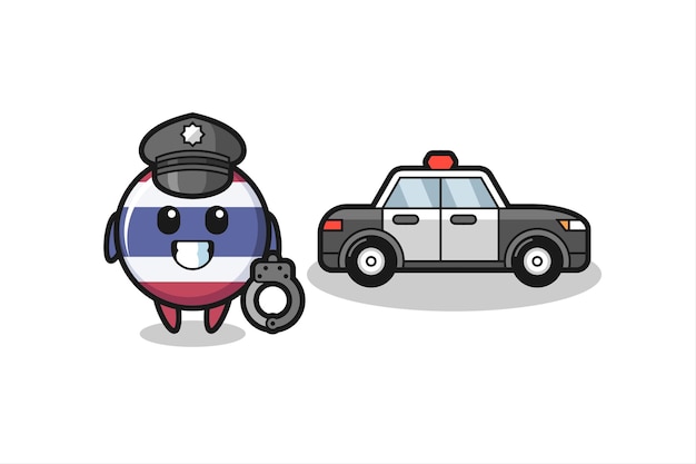 Vector cartoon mascot of thailand flag badge as a police