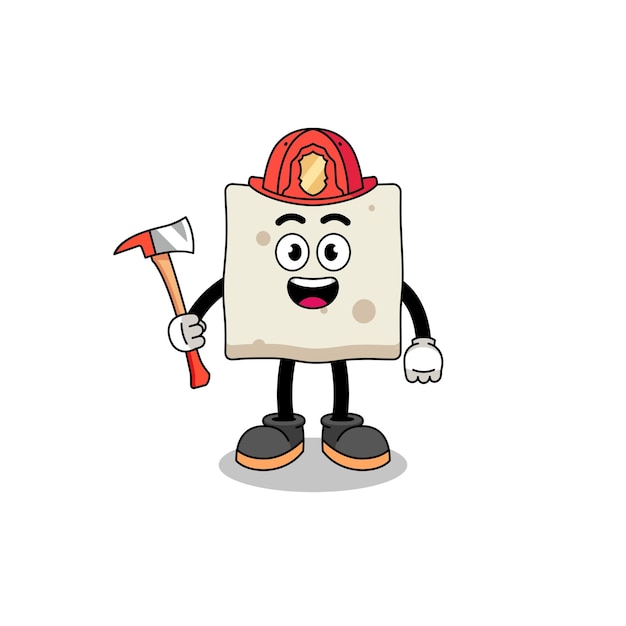 Cartoon mascot of tofu firefighter character design