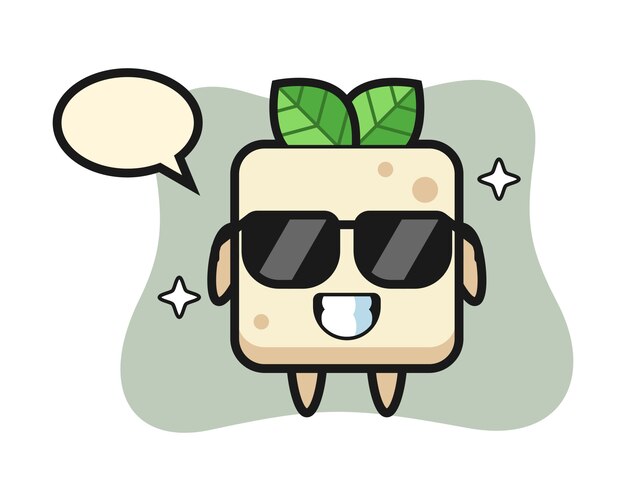 Cartoon mascot of tofu with cool gesture, cute style design for t shirt