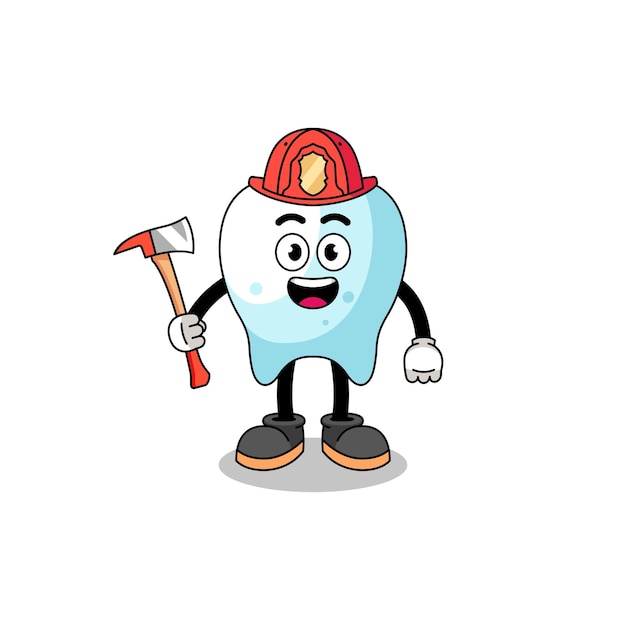 Cartoon mascot of tooth firefighter