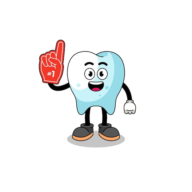 Vector cartoon mascot of tooth number 1 fans