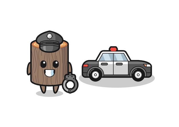 Cartoon mascot of tree stump as a police