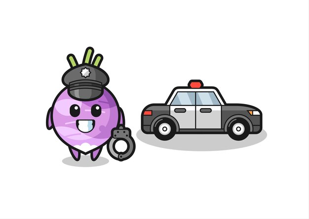 Cartoon mascot of turnip as a police , cute style design for t shirt, sticker, logo element