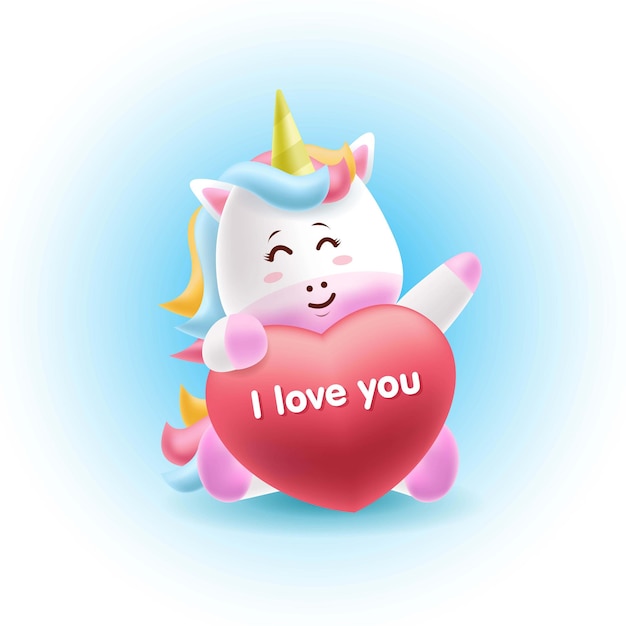 Vector cartoon mascot unicorn embracing love