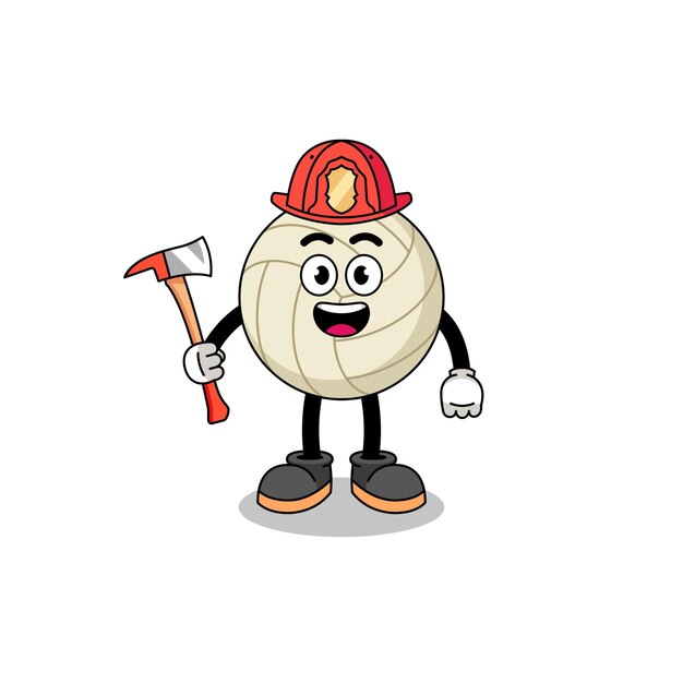 Cartoon mascot of volleyball firefighter character design