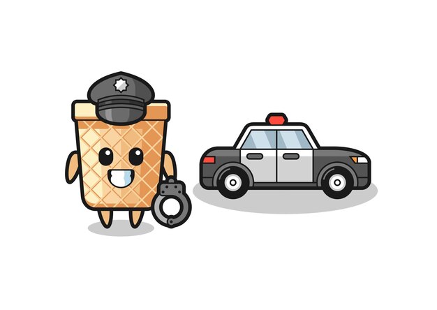 Cartoon mascot of waffle cone as a police  cute design