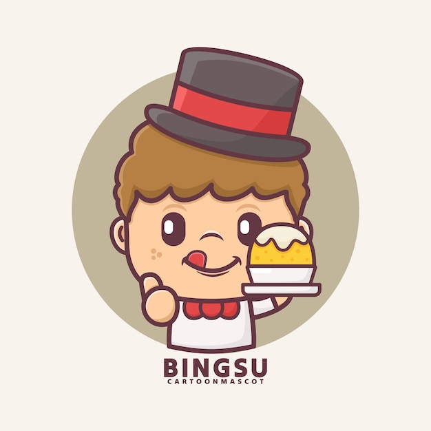 cartoon mascot with bingsu vector illustrations with outline style