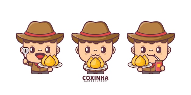 cartoon mascot with coxinha set cartoon vector with different expressions