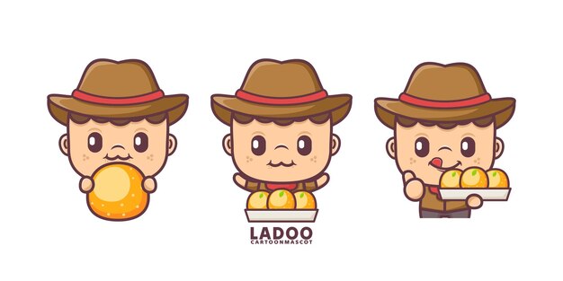 cartoon mascot with ladoo set cartoon vector with different expressions