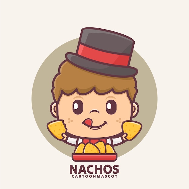 cartoon mascot with nachos vector illustrations with outline style