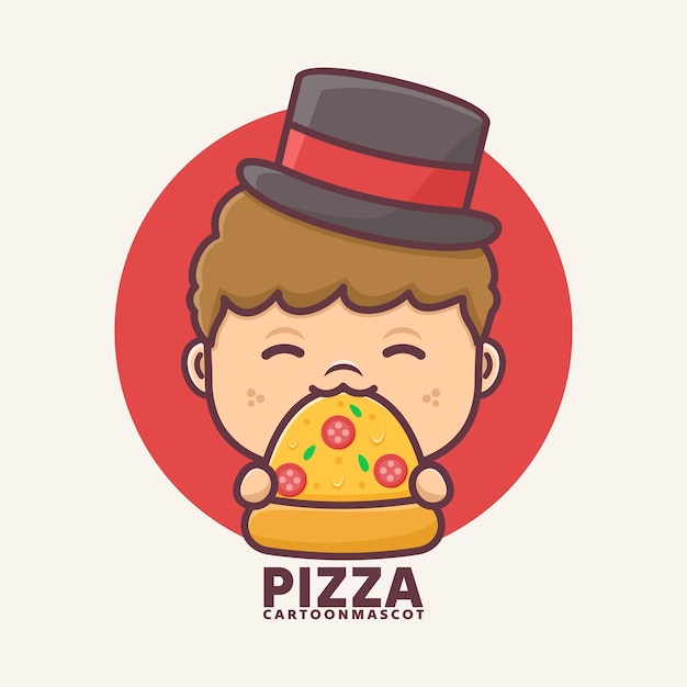 мультфильмный талисман с векторными иллюстрациями пиццы с очертанием стиля