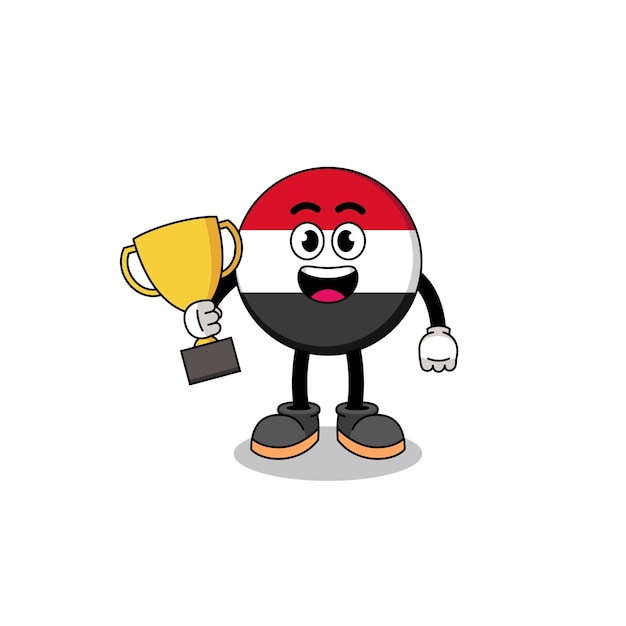 Cartoon mascot of yemen flag holding a trophy