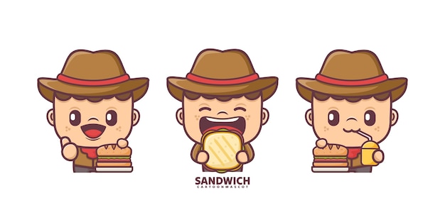 Vector cartoon mascotte met sandwich set cartoon vector met verschillende uitdrukkingen