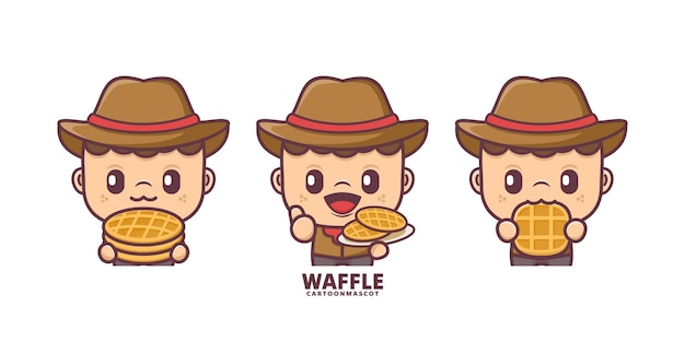 Cartoon mascotte met wafel set cartoon vector met verschillende uitdrukkingen