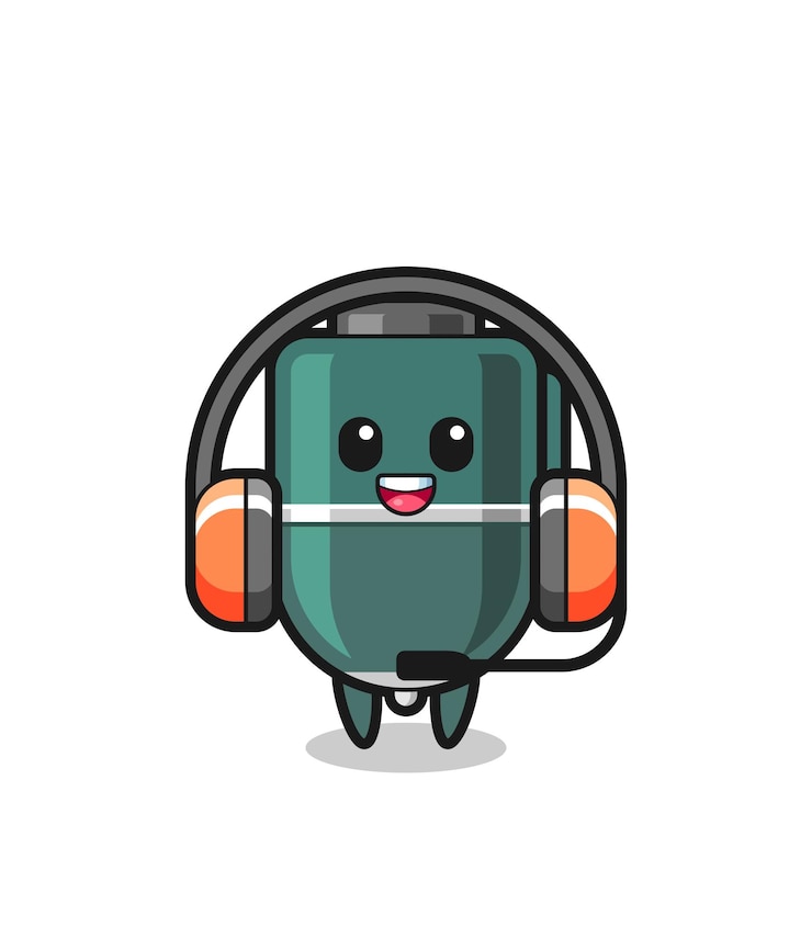 Vector cartoon mascotte van balpen als klantenservice, schattig ontwerp