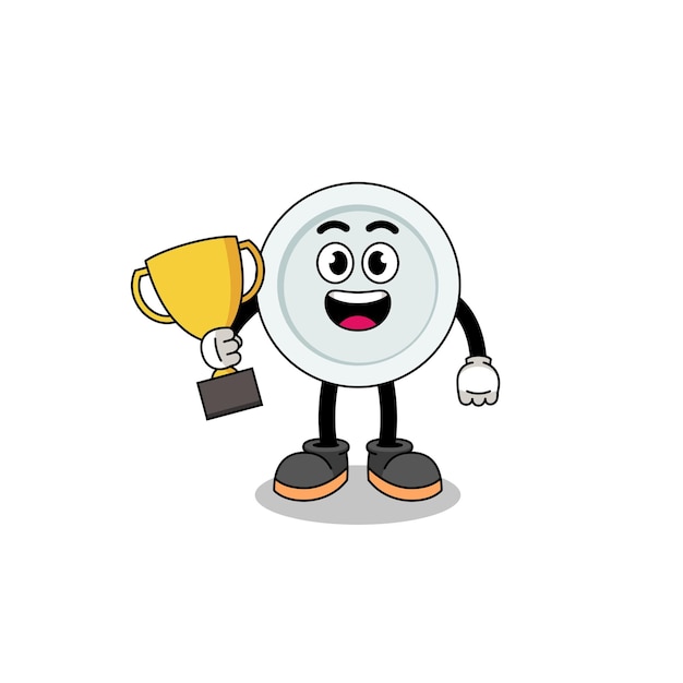 Cartoon mascotte van bord met een trofee