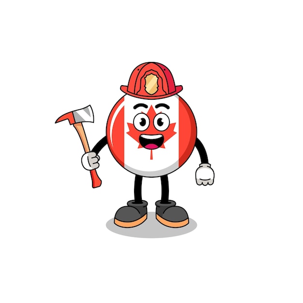 Cartoon mascotte van Canadese vlag brandweerman