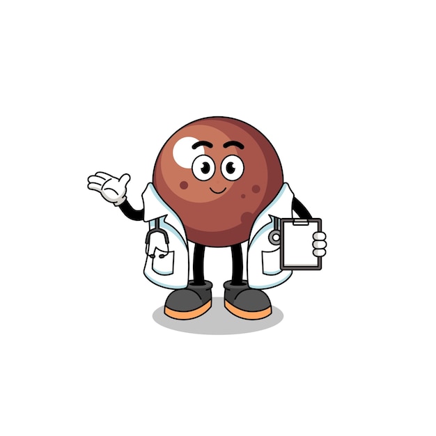 Cartoon mascotte van chocolade bal dokter