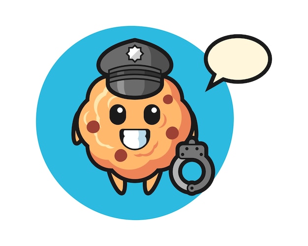 Cartoon mascotte van chocolate chip cookie als politie