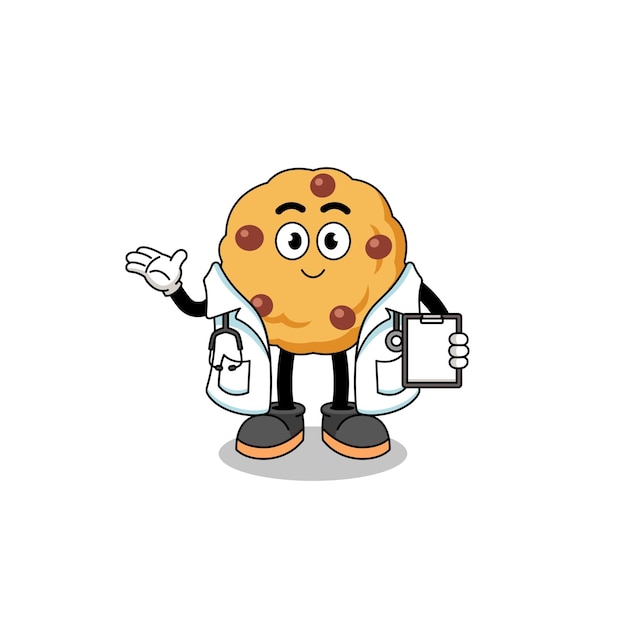 Cartoon mascotte van chocolate chip cookie doctor character design