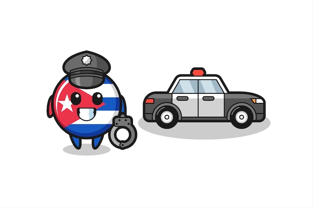 Cartoon mascotte van Cuba vlag badge als politie, schattig stijlontwerp voor t-shirt, sticker, logo-element