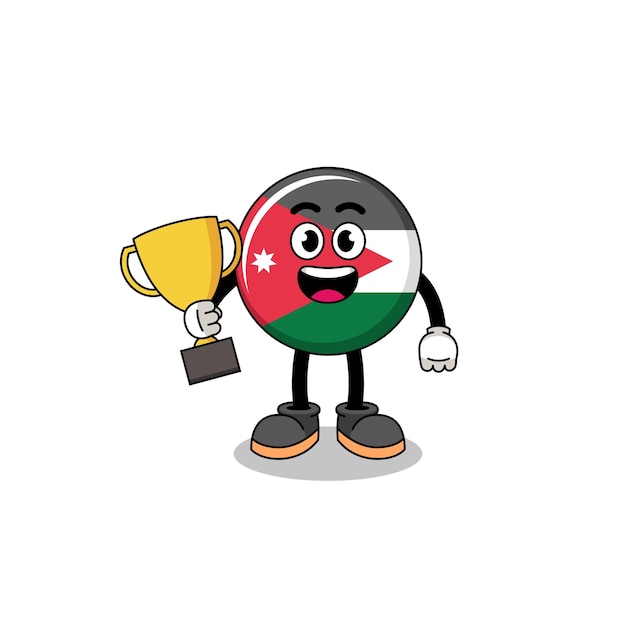 Cartoon mascotte van de vlag van jordanië met een trofee