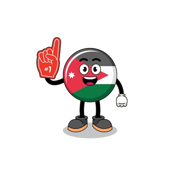 Cartoon mascotte van de vlag van Jordanië nummer 1 fans