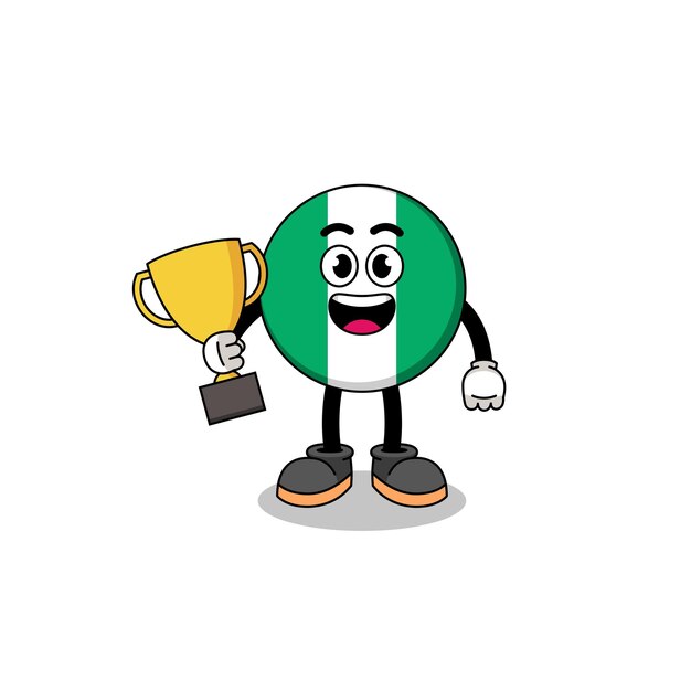 Cartoon mascotte van de vlag van nigeria met een trofee character design