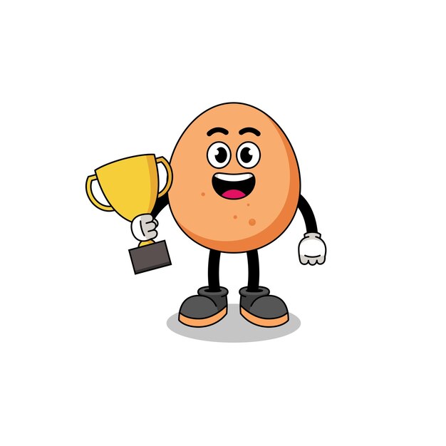 Cartoon mascotte van ei met een trofee character design