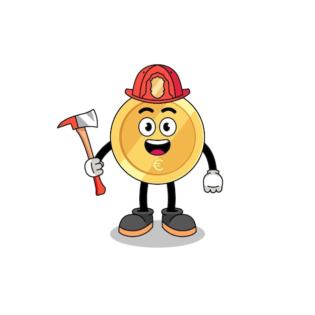 Cartoon mascotte van euromunt brandweerman character design